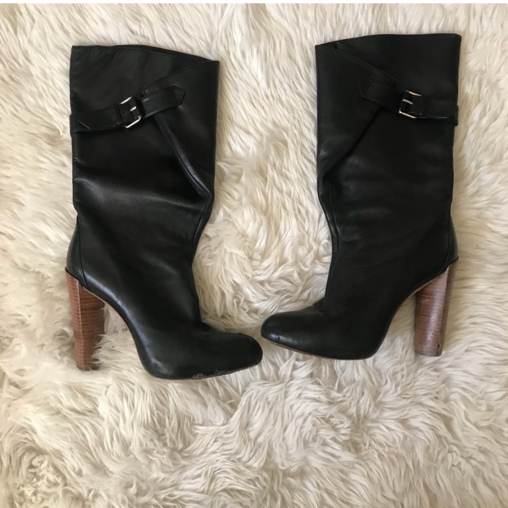 Black leather heeled boots